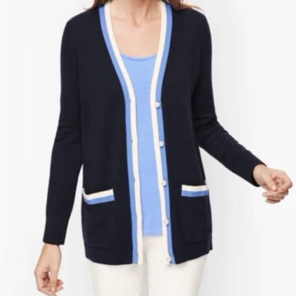 Talbots Women’s Super Soft Navy Cardigan With Faux Pearl Buttons Size XL
